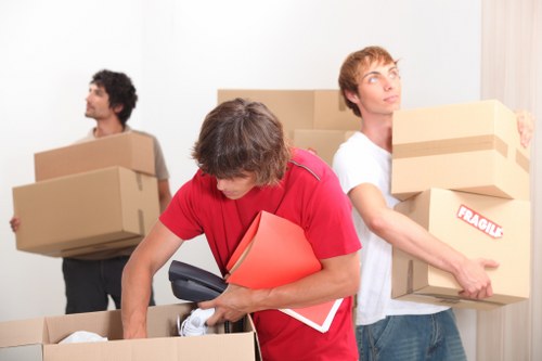 Packed boxes and organised moving day setup in West Ham