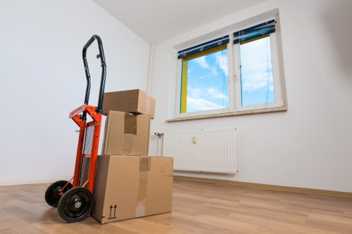 Household furniture and boxed items prepared for a move in West Ham